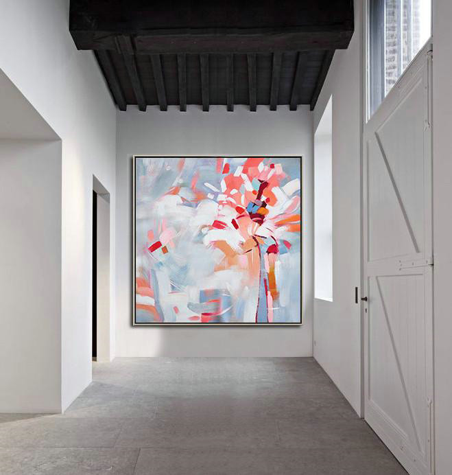 Original Artwork Extra Large Abstract Painting,Oversized Abstract Flower Painting,Large Abstract Wall Art,Pink,White,Gray.etc